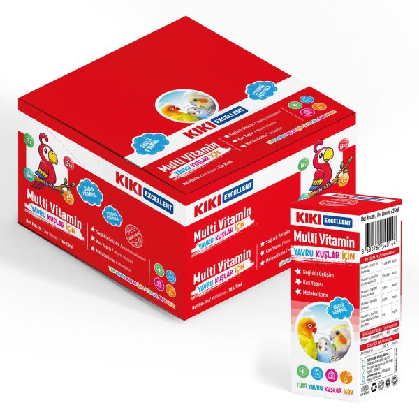 KIKI Excellent Kuş Yavru Kuşlar İçin Multi Vitamin 25 ml. 16 Adet (Kutu)