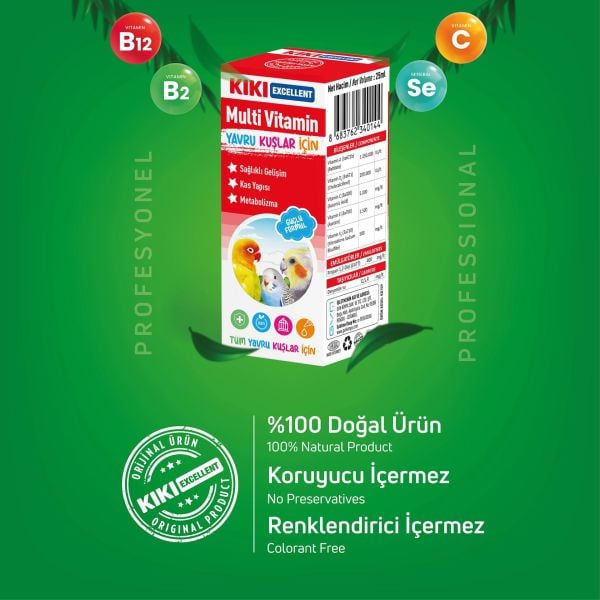 KIKI Excellent Kuş Yavru Kuşlar İçin Multi Vitamin 25 ml. 16 Adet (Kutu)