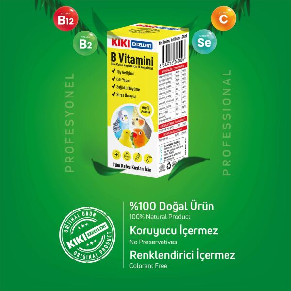 KIKI Excellent Kuş B Vitamini 25 ml. 16 Adet (Kutu)