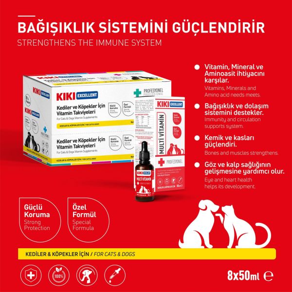 KIKI Excellent Kedi & Köpek Multi Vitamin Şurup 50 ml. 8 Adet (Kutu)