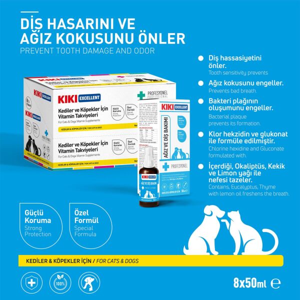 KIKI Excellent Kedi & Köpek Ağız Ve Diş Bakım 50 ml. 8 Adet (Kutu)