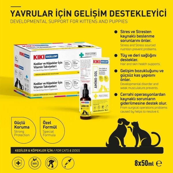 KIKI Excellent Kedi & Köpek Amino-Sol Şurup 50 ml. 8 Adet (Kutu)