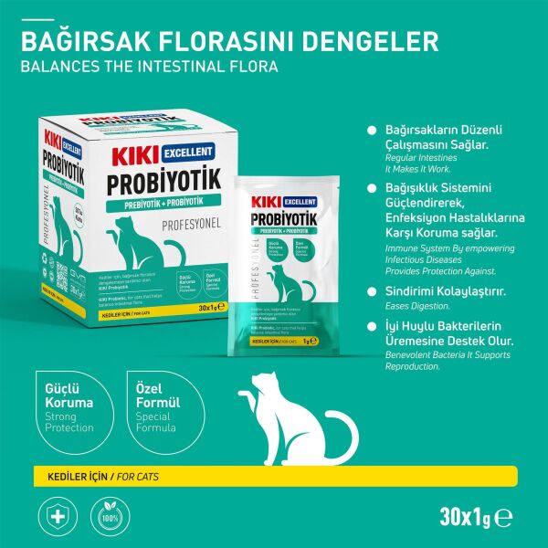 KIKI Excellent Kedi Probiyotik & Prebiyotik Saşe 1 gr. 30 Adet (Kutu)