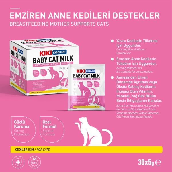 KIKI Excellent Kedi Süt Tozu Saşe (Whey Protein & İnulin) 5 gr. 30 Adet (Kutu)