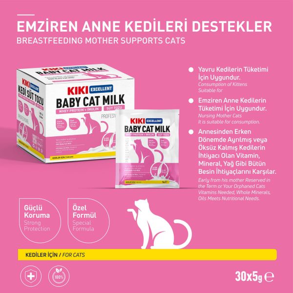 KIKI Excellent Kedi Süt Tozu Saşe (Whey Protein & İnulin) 5 gr. 30 Adet (Kutu)