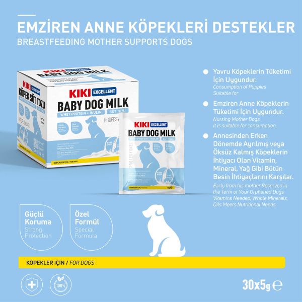 KIKI Excellent Köpek Süt Tozu Saşe (Whey Protein & İnulin) 5 gr. 30 Adet (Kutu)