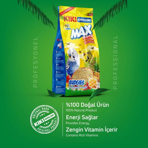 KIKI Excellent Kuş Max Menu Budgies Ballı Muhabbet Kuşu Yemi 1000 Gr. 8 Adet (Kutu)