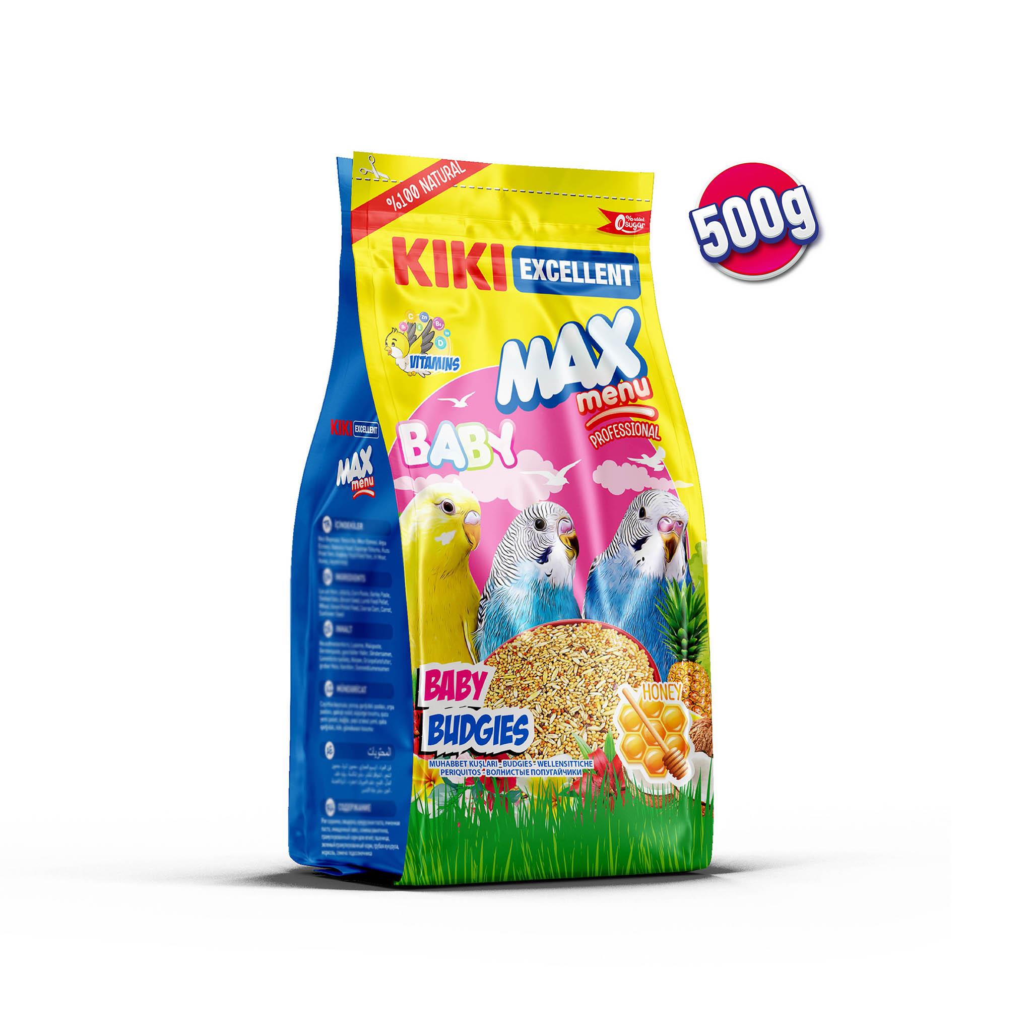 KIKI Excellent Kuş Max Menu Baby Budgies Yavru Muhabbet Kuşu Yemi 500 gr. 12 Adet (Kutu)