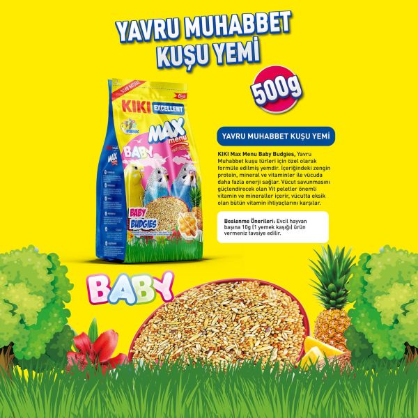 KIKI Excellent Kuş Max Menu Baby Budgies Yavru Muhabbet Kuşu Yemi 500 gr. 12 Adet (Kutu)