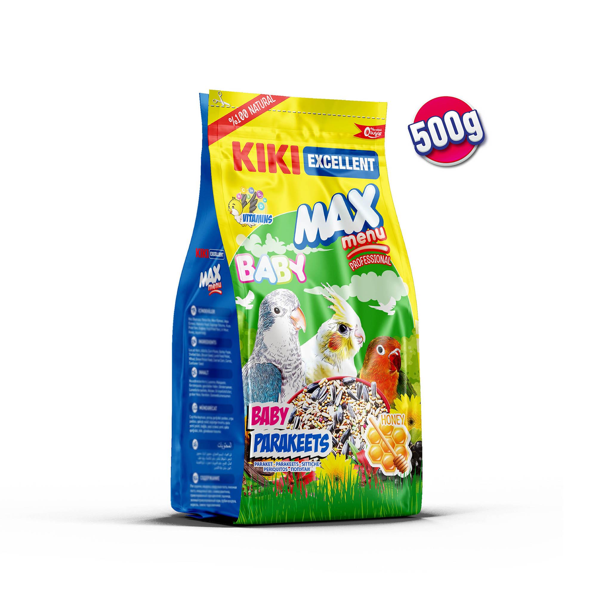 KIKI Excellent Kuş Max Menu Baby Parekets Yavru Paraket Kuşu Yemi 500 gr. 12 Adet (Kutu)