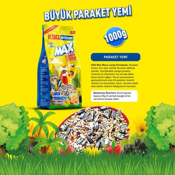 KIKI Excellent Kuş Max Menu Large Parakeets Büyük Pareket Yemi 1000 gr. 8 Adet (Kutu)