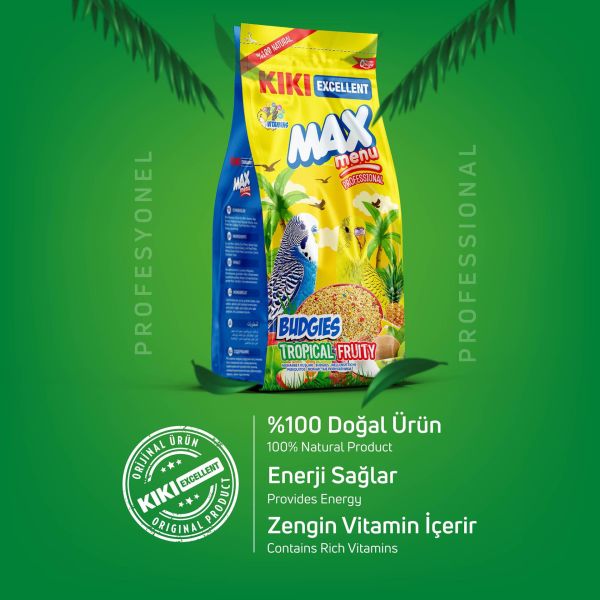 KIKI Excellent Kuş Max Menu Tropikal Meyveli Muhabbet Kuşu Yemi 1000 Gr. 8 Adet (Kutu) KB312B8