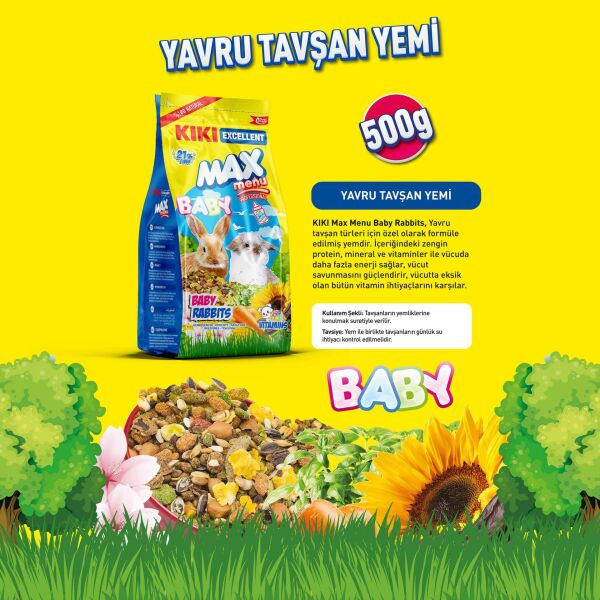 KIKI Excellent Kemirgen Max Menu Baby Rabbits Yavru Tavşan Yemi 500 gr. 12 Adet (Kutu)