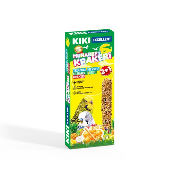 Tropikal Meyveli Muhabbet Kuşu Krakeri 3'lü  - Doğal Kraker (10 KUTU)