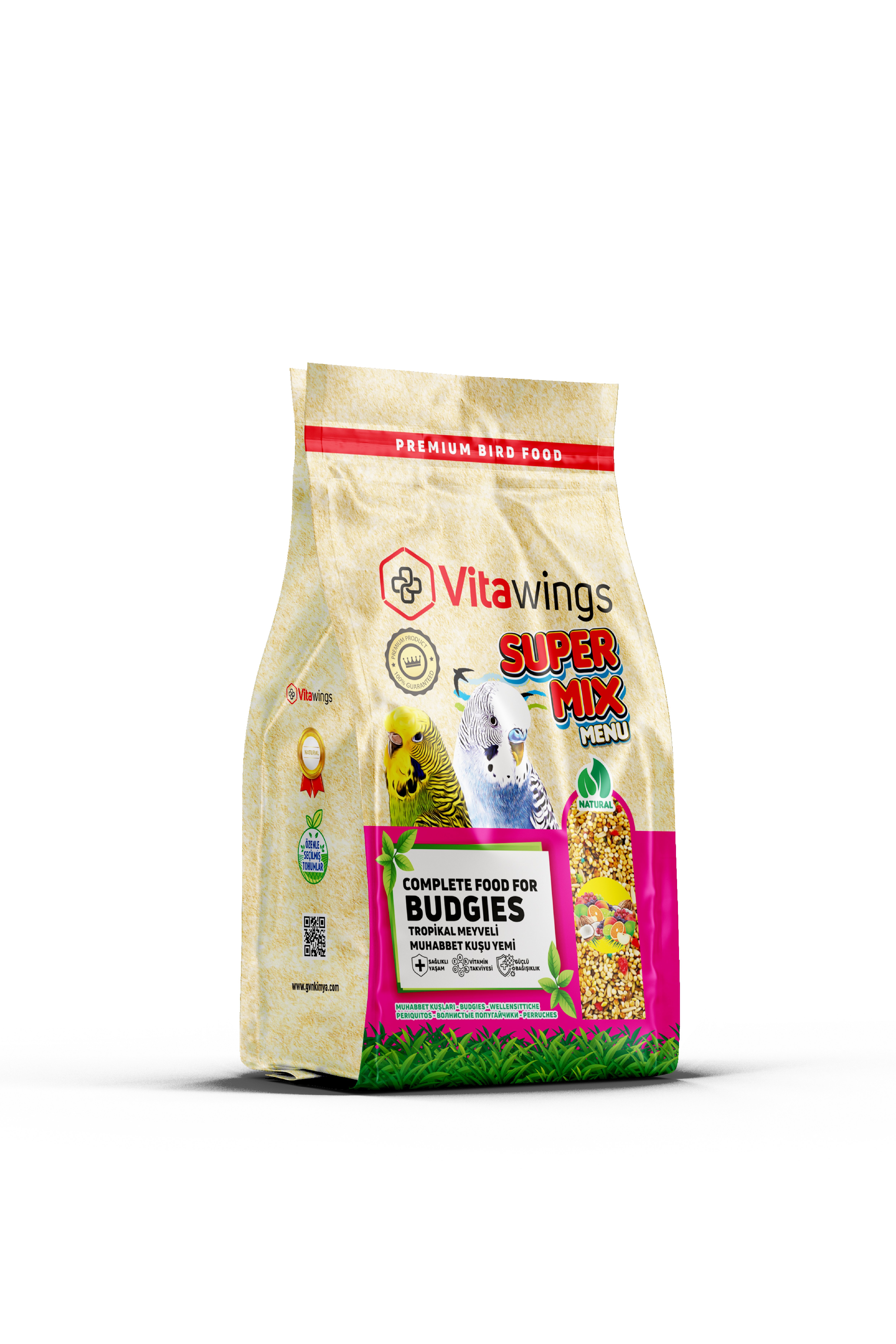 VitaWings Super Mix Menu  Budgies Tropikal Meyveli  Muhabbet Kuşu Yemi 400 Gr. 12 Adet (Kutu)