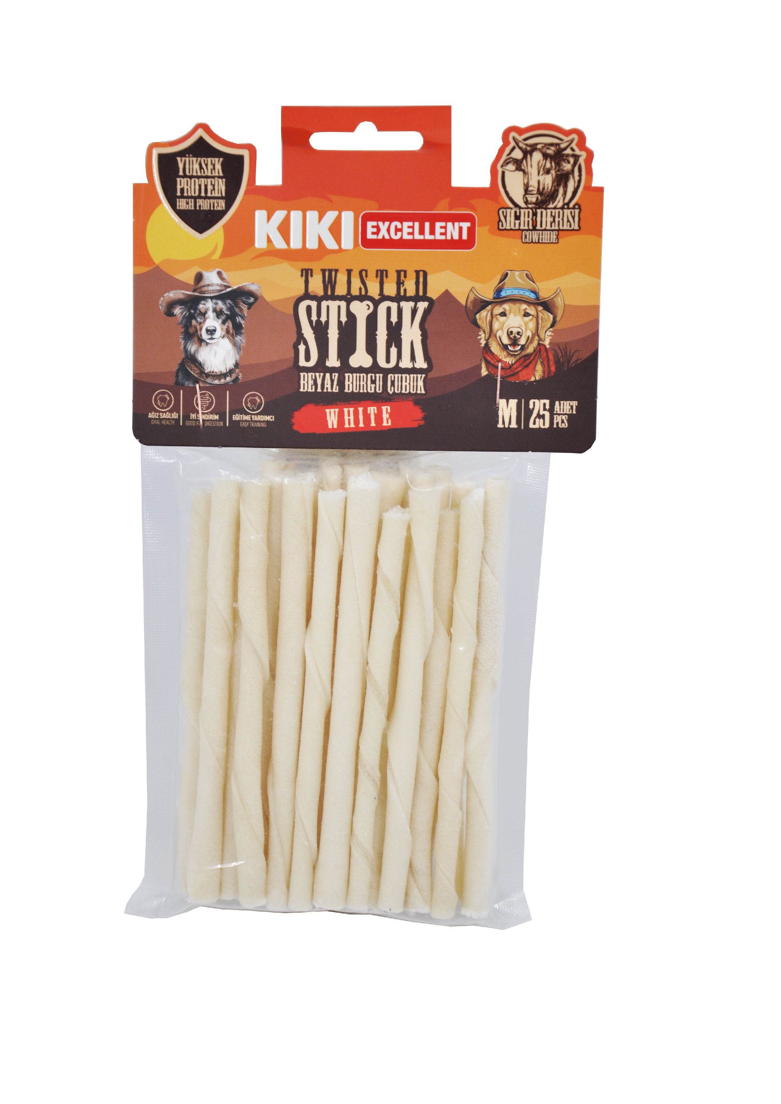 WHITE TWİSTED STİCK (BEYAZ BURGU ÇUBUK) SIĞIR DERİSİNDEN  M - 25 ADET