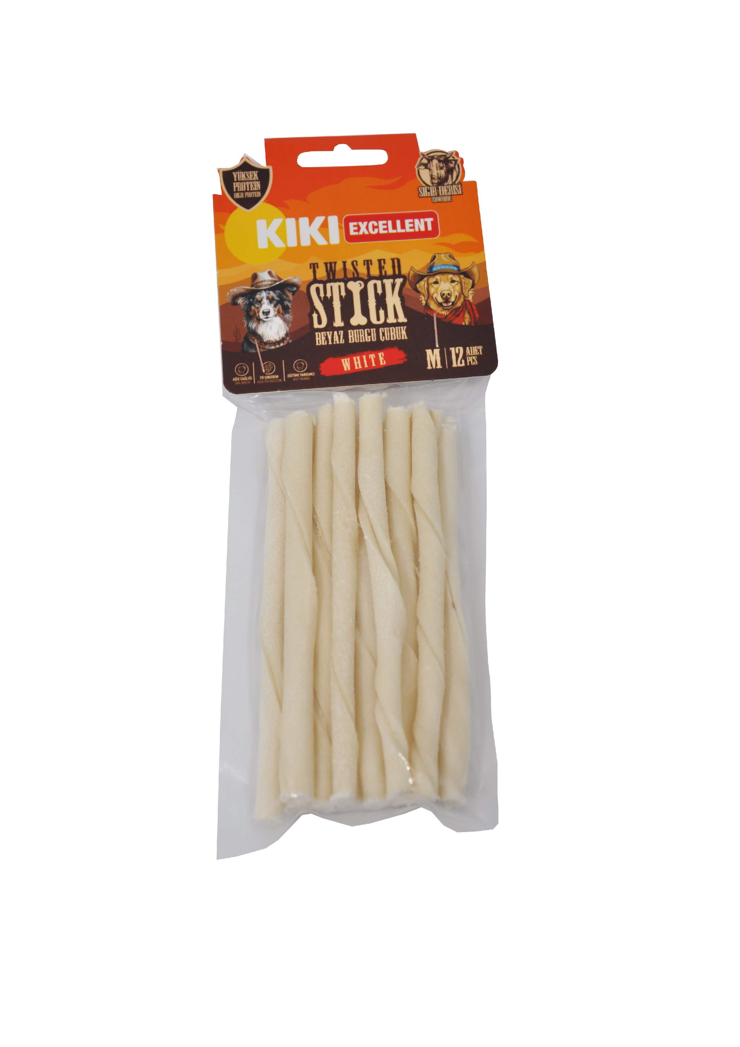 WHITE TWİSTED STİCK (BEYAZ BURGU ÇUBUK) SIĞIR DERİSİNDEN  M - 12 ADET
