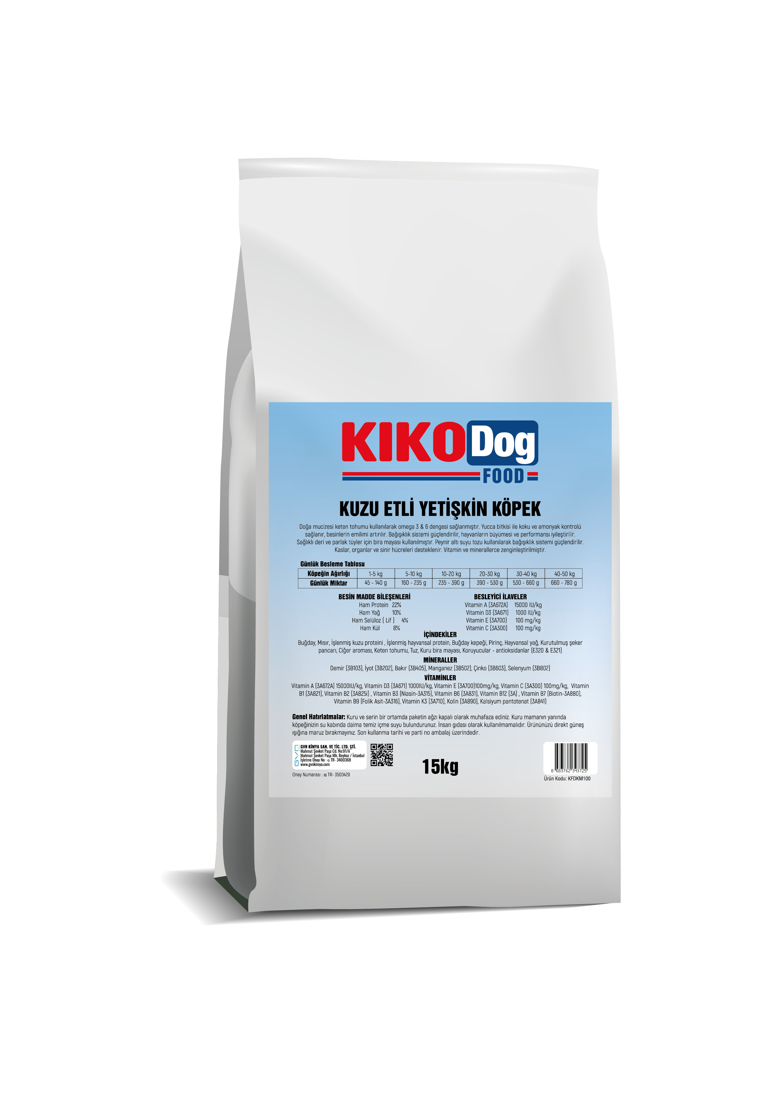 YETİŞKİN KÖPEK MAMASI 15KG - KUZU ETLİ
