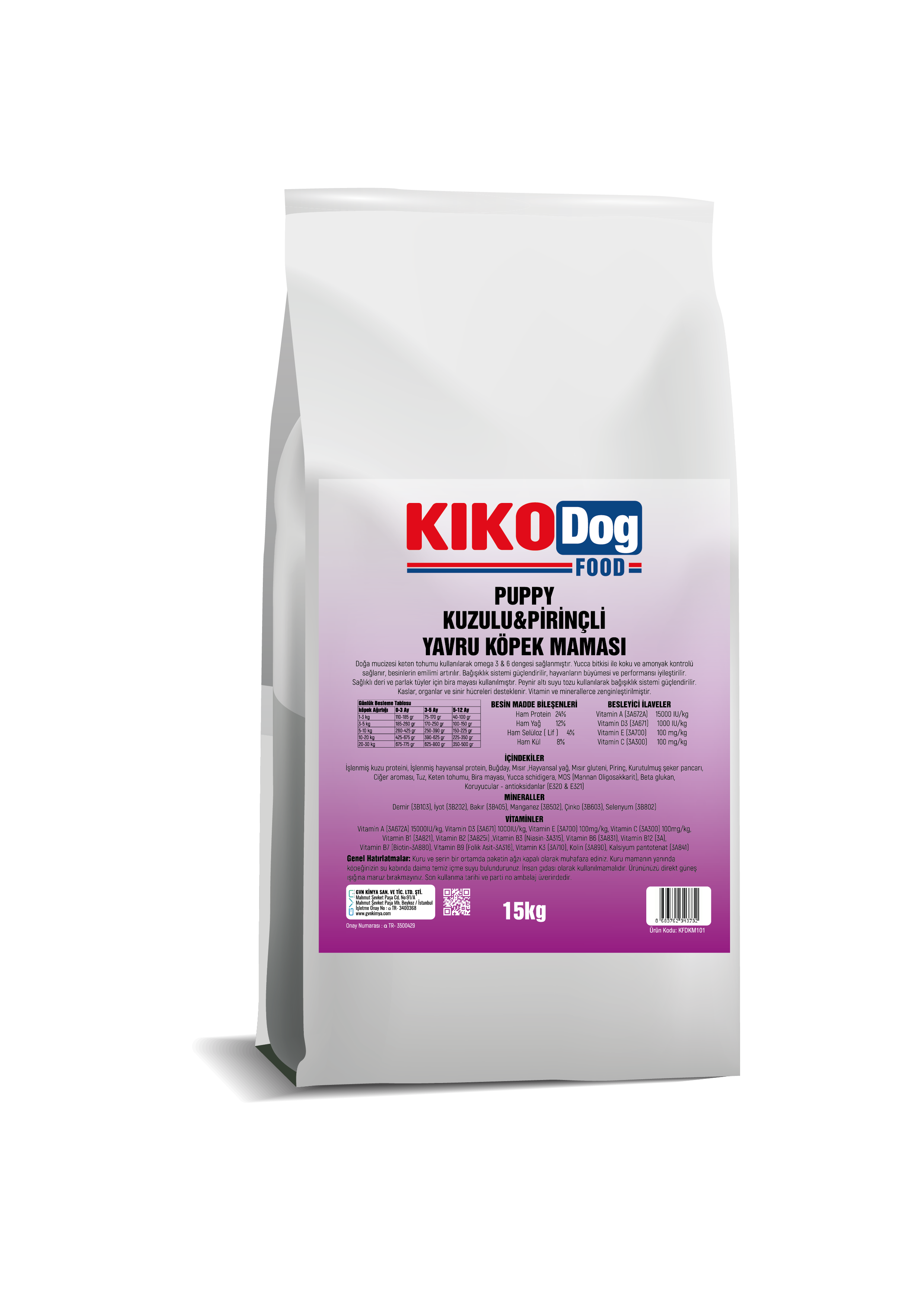 YAVRU KÖPEK MAMASI 15KG - KUZULU & PİRİNÇLİ