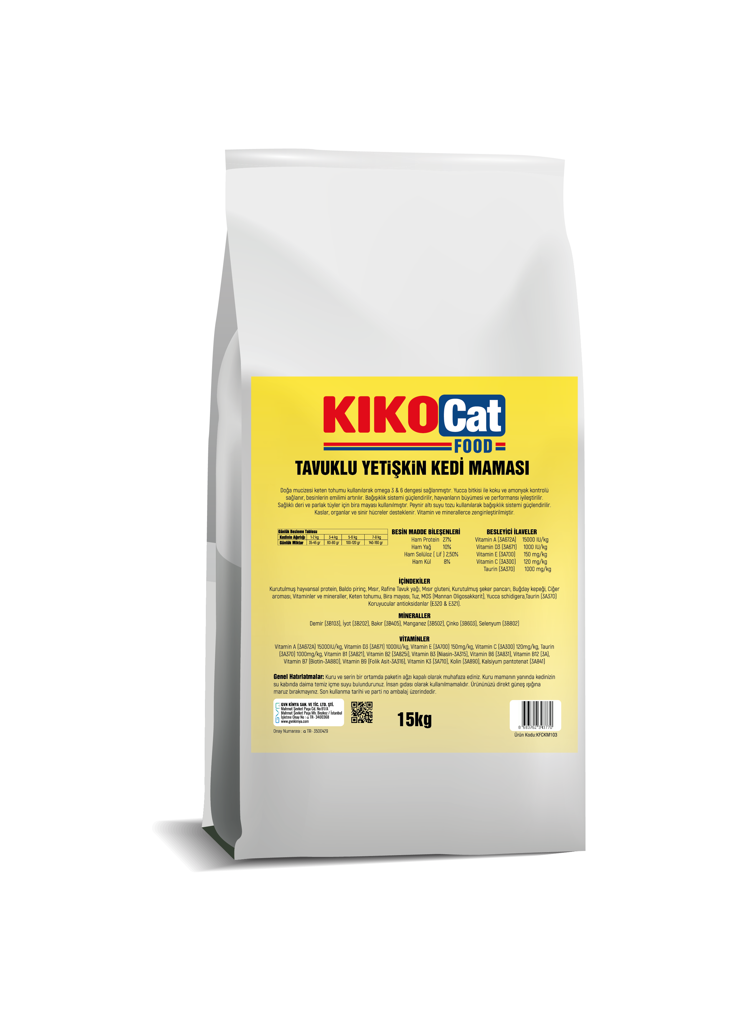 YETiŞKiN KEDİ MAMASI 15KG - TAVUKLU