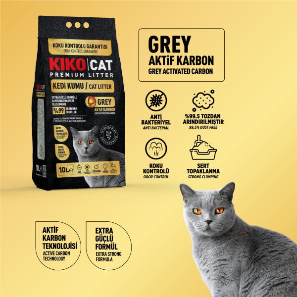 KIKO CAT GREY AKTİF KARBON PREMIUM BENTONİT KEDİ KUMU - 10L