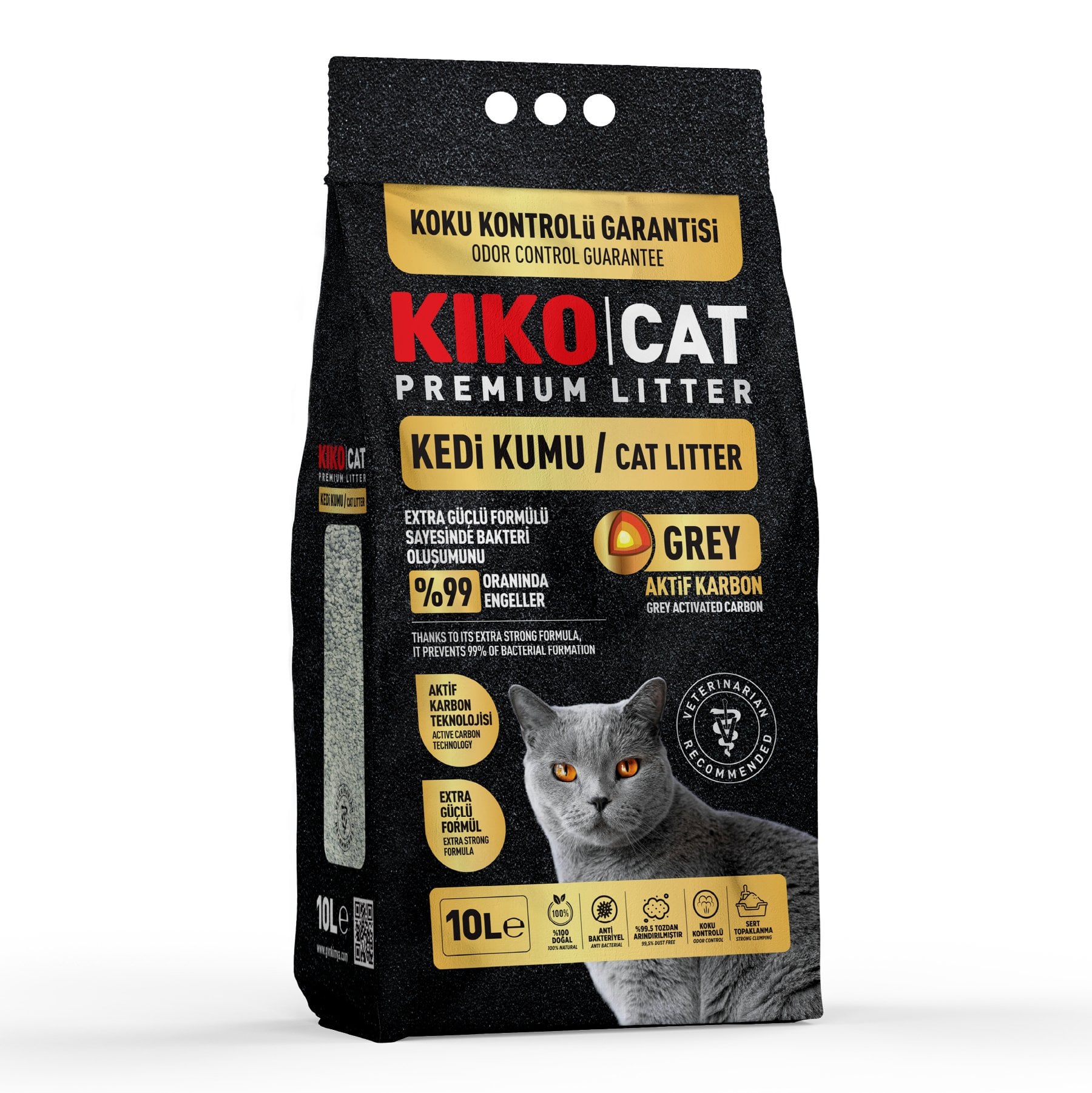 KIKO CAT GREY AKTİF KARBON PREMIUM BENTONİT KEDİ KUMU - 10L