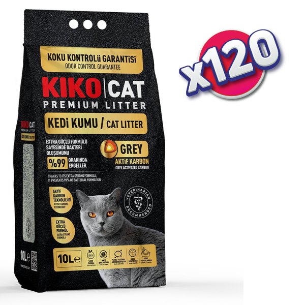 (PALET - 120 ADET) KIKO CAT GREY AKTİF KARBON PREMIUM BENTONİT KEDİ KUMU - 10L