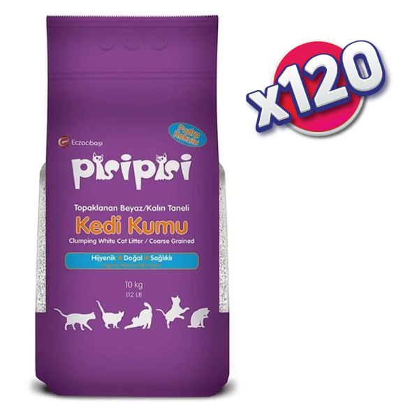 (PALET - 120 ADET) Pisi Pisi Kedi Kumu - Kalın Taneli - Pudra Kokulu - 10KG