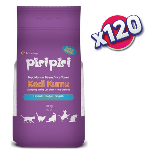 (PALET - 120 ADET) Pisi Pisi Kedi Kumu - İnce Taneli - Pudra Kokulu - 10KG