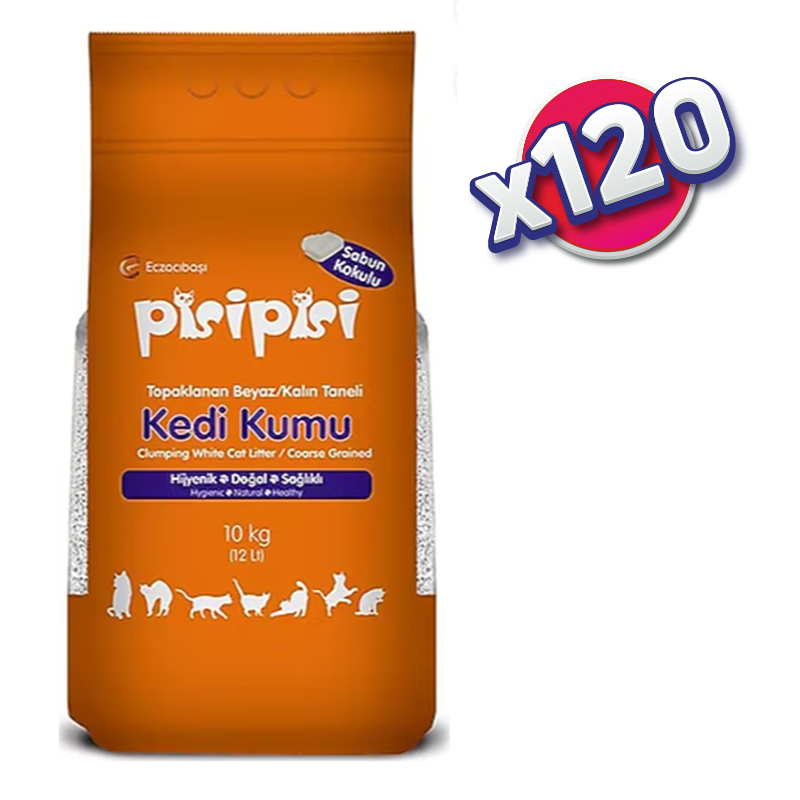 (PALET - 120 ADET) Pisi Pisi Kedi Kumu - Kalın Taneli - Sabun Kokulu - 10KG
