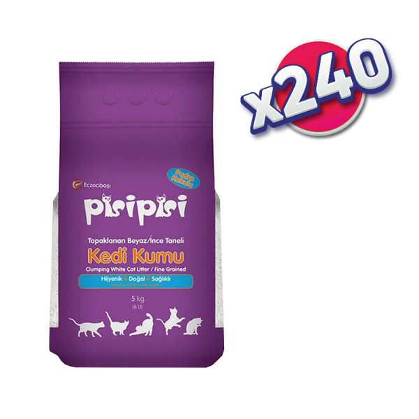 (PALET - 240 ADET) Pisi Pisi Kedi Kumu - İnce Taneli - Pudra Kokulu - 5KG