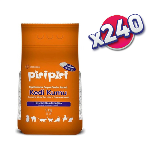 (PALET - 240 ADET) Pisi Pisi Kedi Kumu - Kalın Taneli - Sabun Kokulu - 5KG