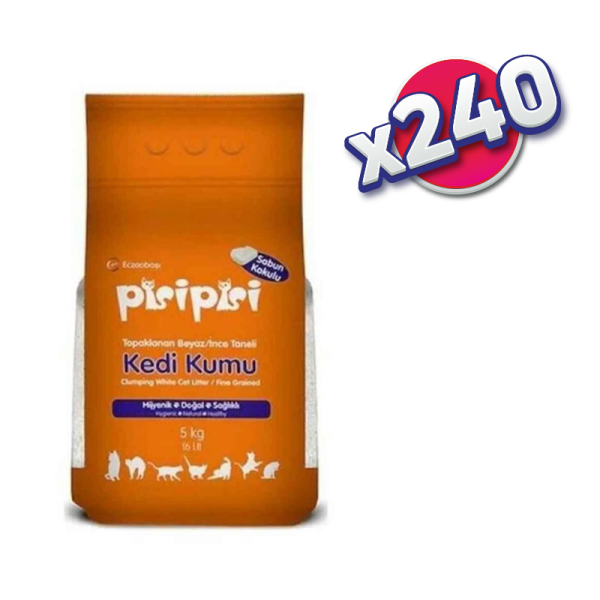 (PALET - 240 ADET) Pisi Pisi Kedi Kumu - İnce Taneli - Sabun Kokulu - 5KG