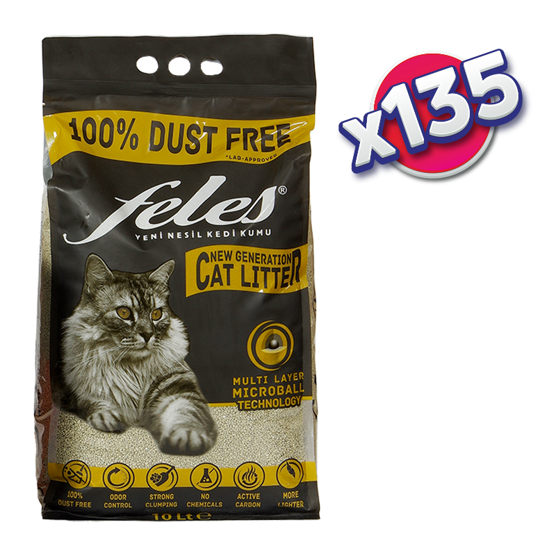 (PALET - 135 ADET) DOĞAL KEDİ KUMU 10 Lt, Aktif Karbon, %100 Tozsuz