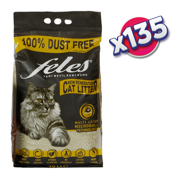 (PALET - 135 ADET) DOĞAL KEDİ KUMU 10 Lt, Aktif Karbon, %100 Tozsuz