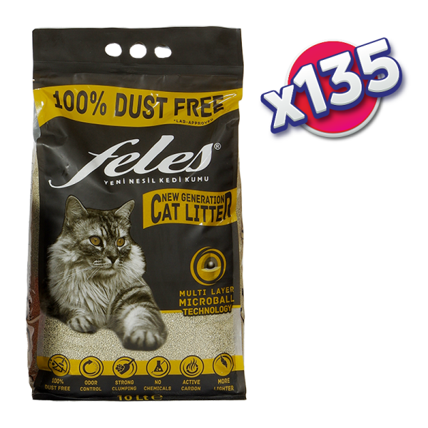 (PALET - 135 ADET) DOĞAL KEDİ KUMU 10 Lt, Aktif Karbon, %100 Tozsuz