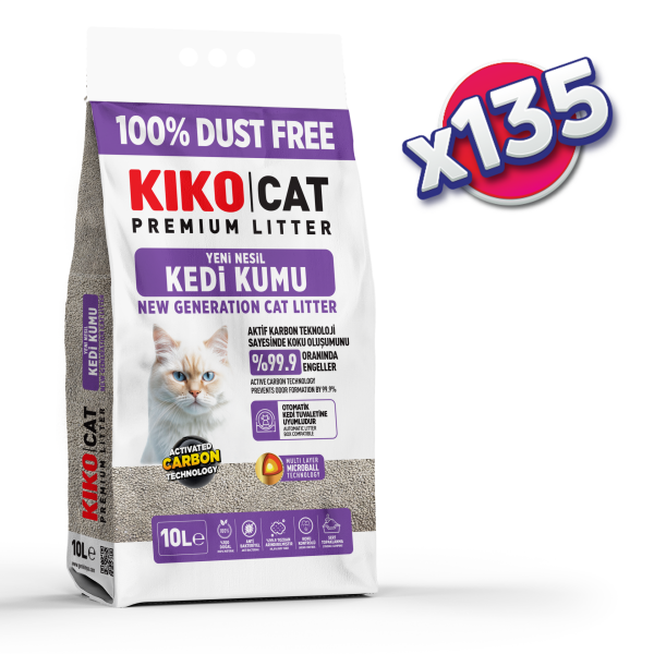 (PALET - 135 ADET) KIKO CAT AKTİF KARBON KEDİ KUMU - 10L