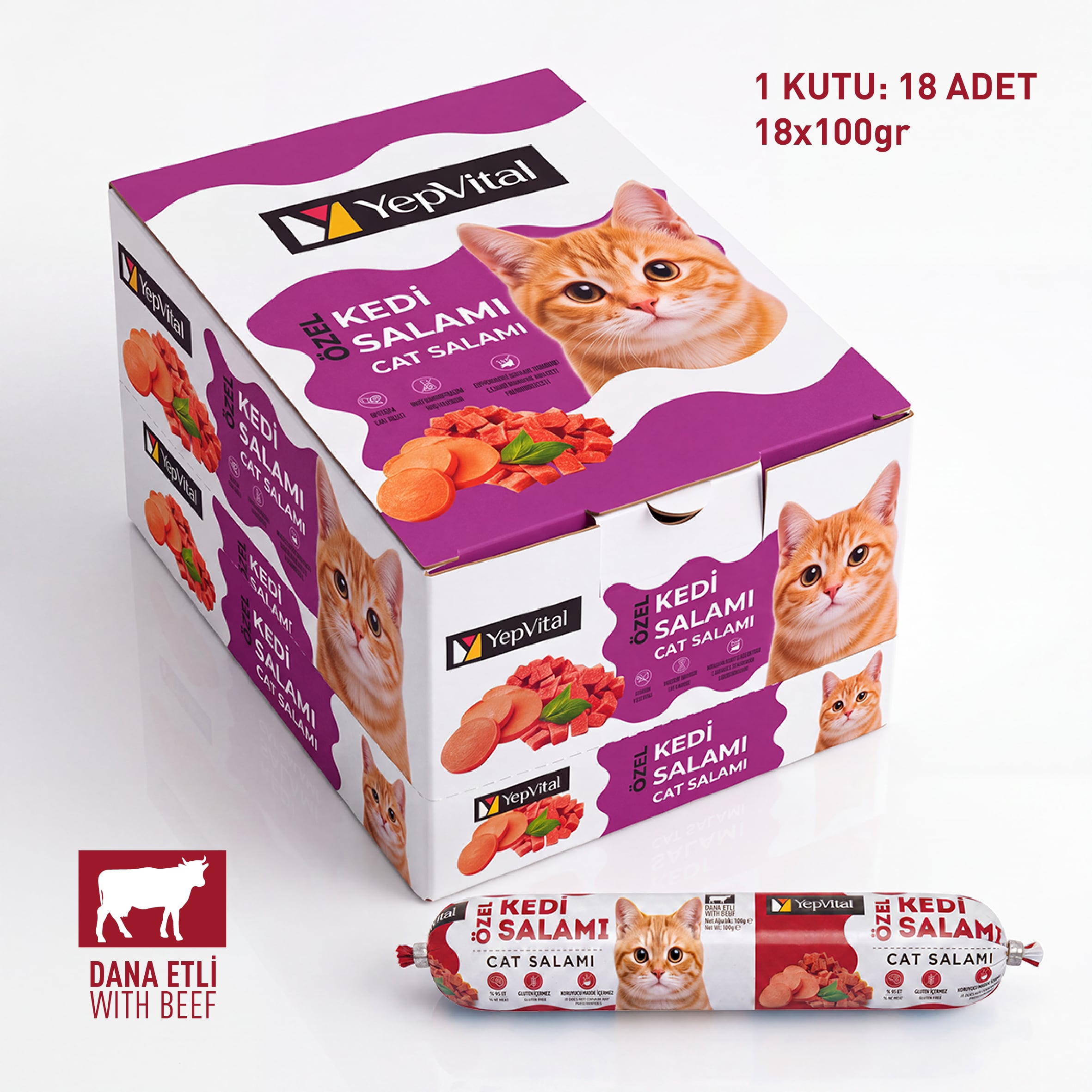 YepVital Kedi Salamı Dana Etli (18x100 gr) - KUTU