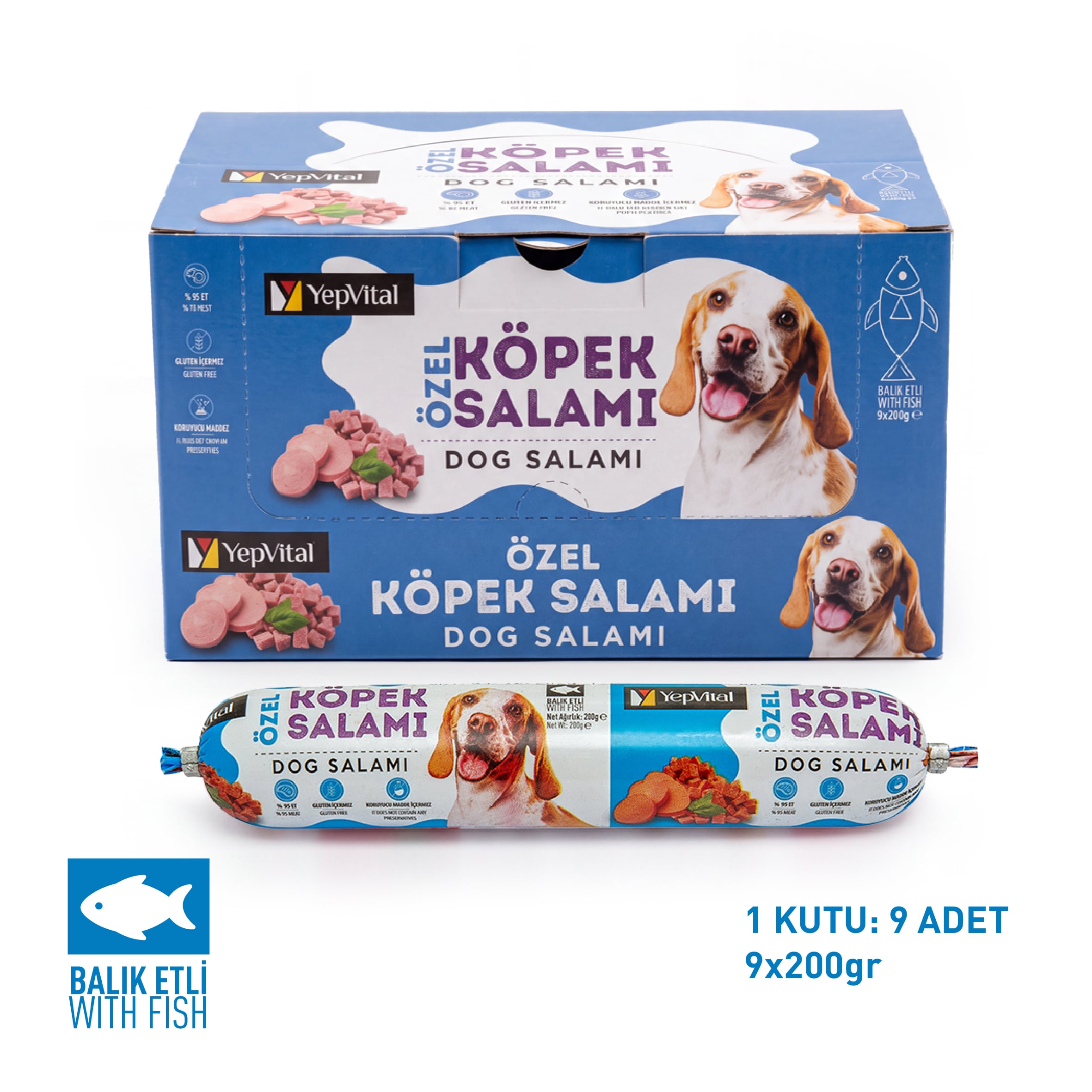 YepVital Köpek Salamı Balık Etli (9x200 gr) - KUTU
