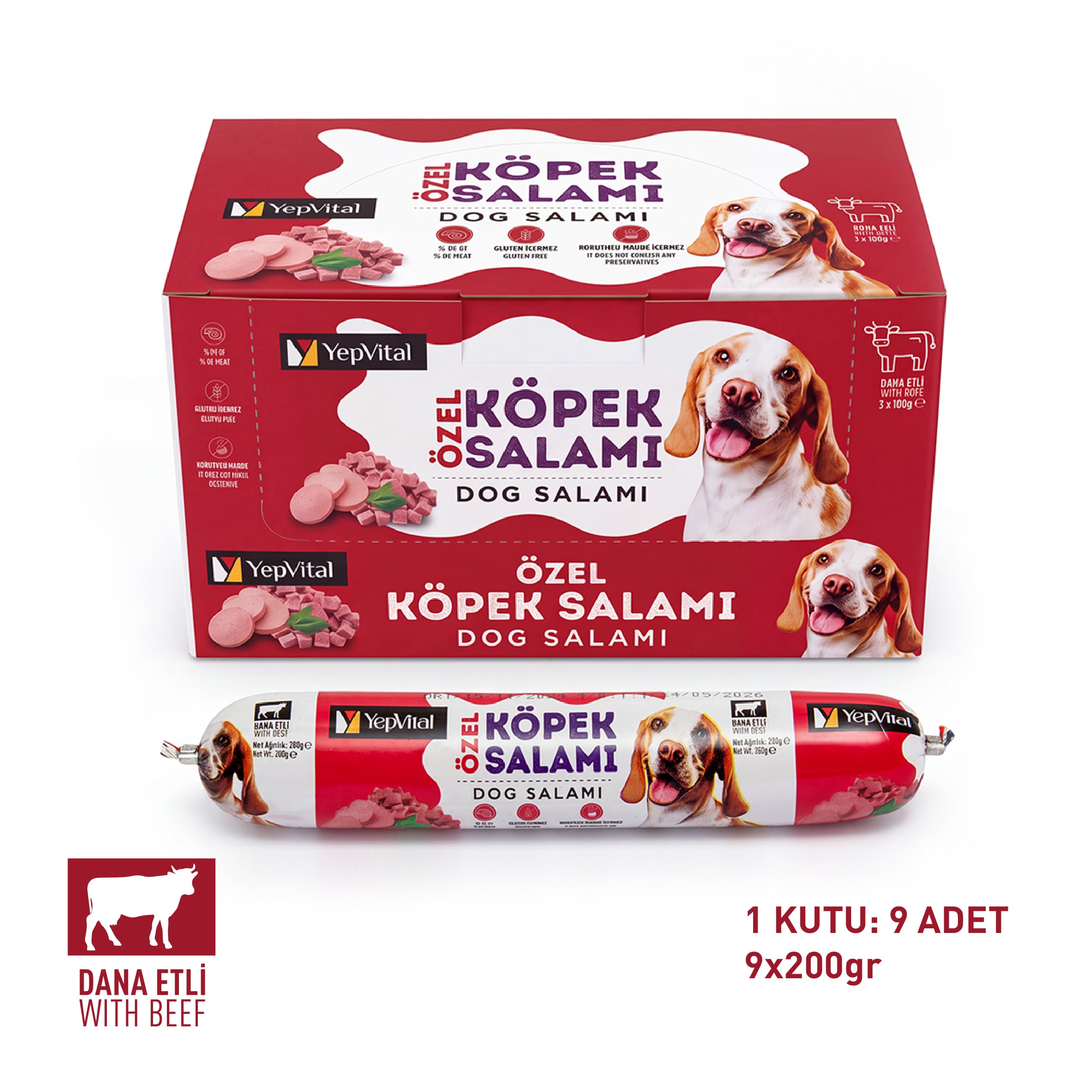 YepVital Köpek Salamı Dana Etli (9x200 gr) - KUTU