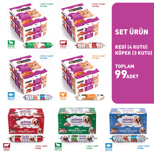 YepVital Kedi-Köpek Salamı Set - 4 Kutu (18x100gr) / 3 Kutu (9x200gr) - SET ÜRÜN
